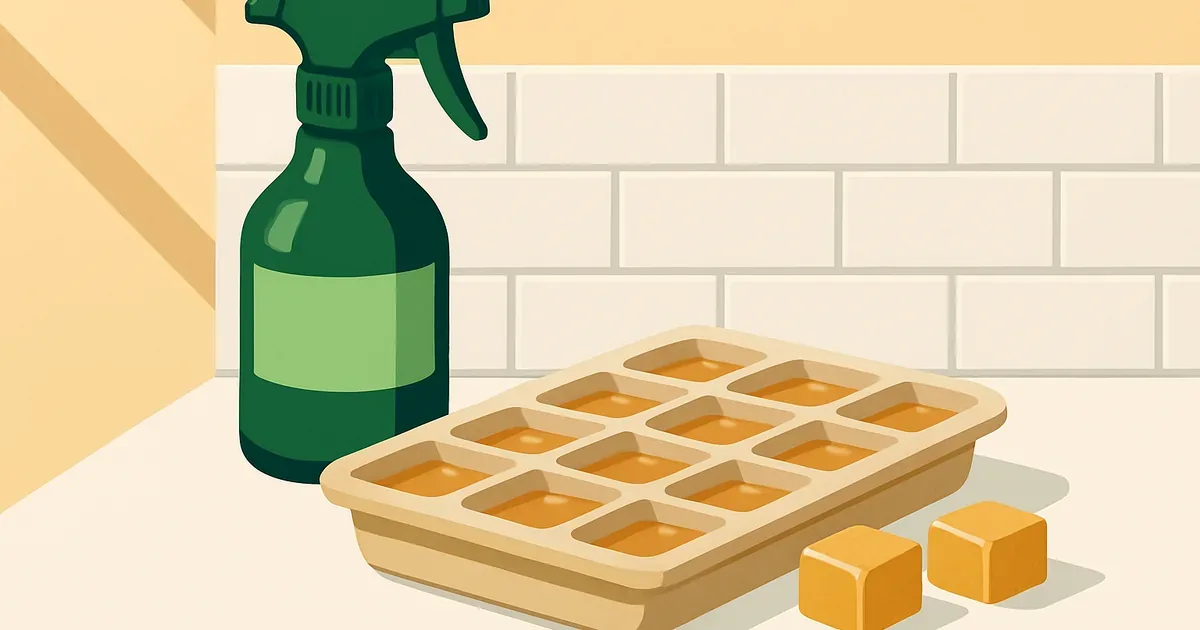 Enzyme cleaner frozen in an ice cube tray for garbage disposal maintenance