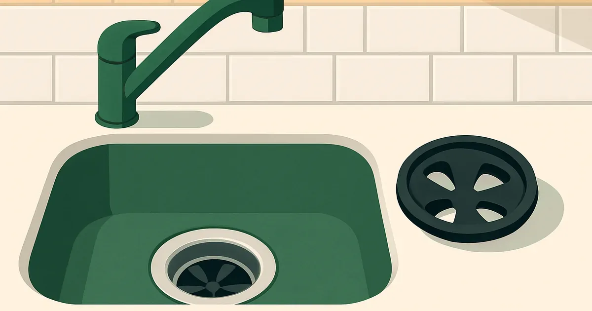 Splash guard removed from garbage disposal showing the drain opening for cleaning