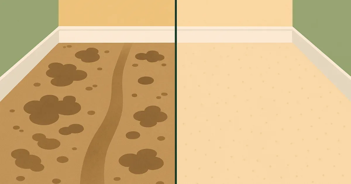 Before and after deep carpet cleaning with enzyme cleaner