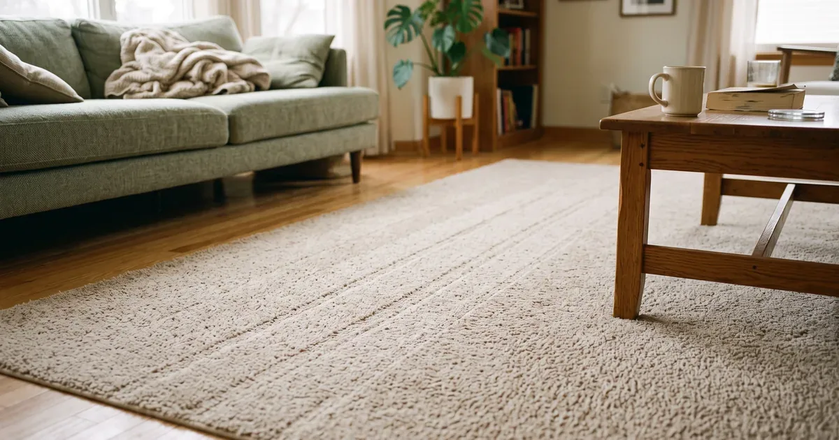 Clean living room carpet after deep cleaning treatment