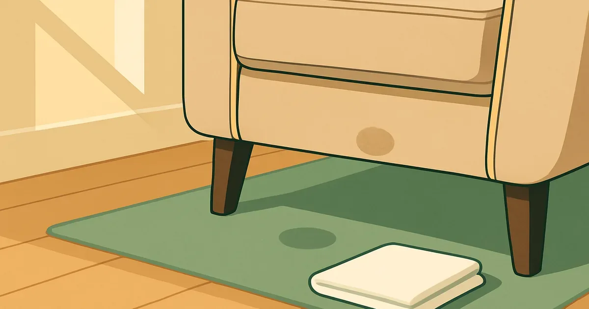 Small damp test spot on the underside corner of an upholstered armchair