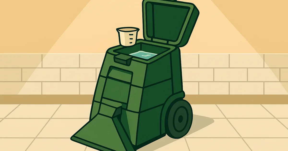 Carpet cleaning machine with its clean water tank open, ready to add solution