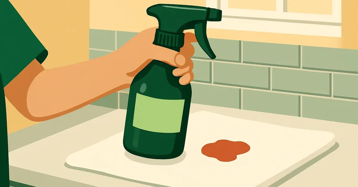 Treating a blood stain on white fabric with enzyme cleaner spray