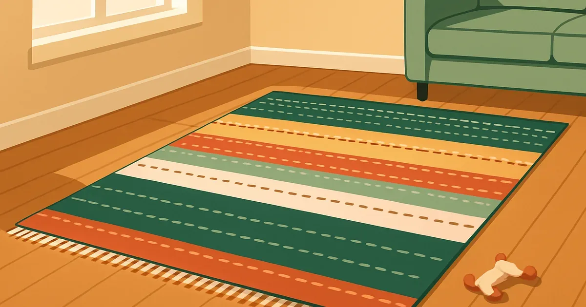 Colorful area rug on hardwood floor with a clean, fresh appearance