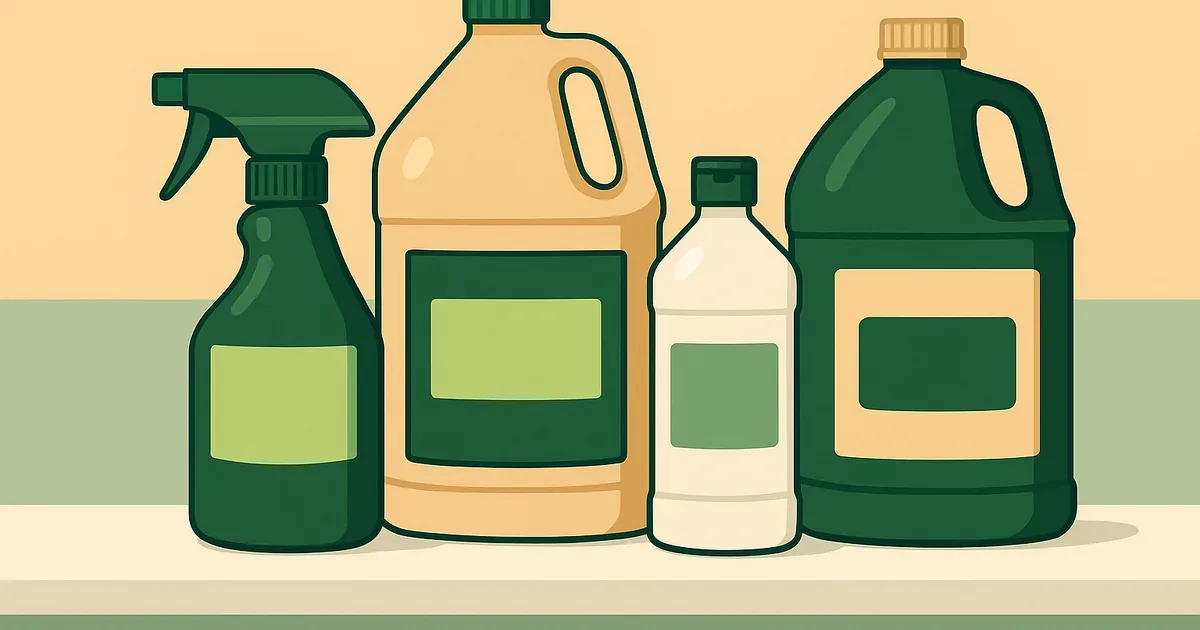 Several enzyme cleaner bottles displayed on a clean white shelf