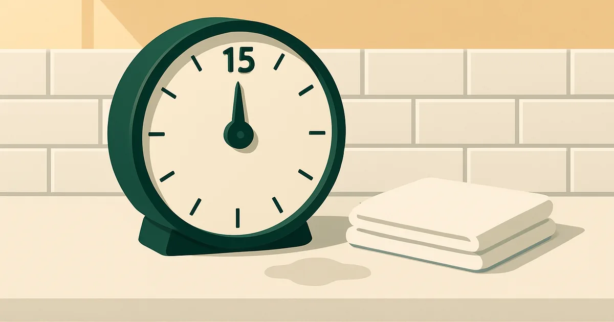 Kitchen timer showing 15 minutes next to a treated stain area